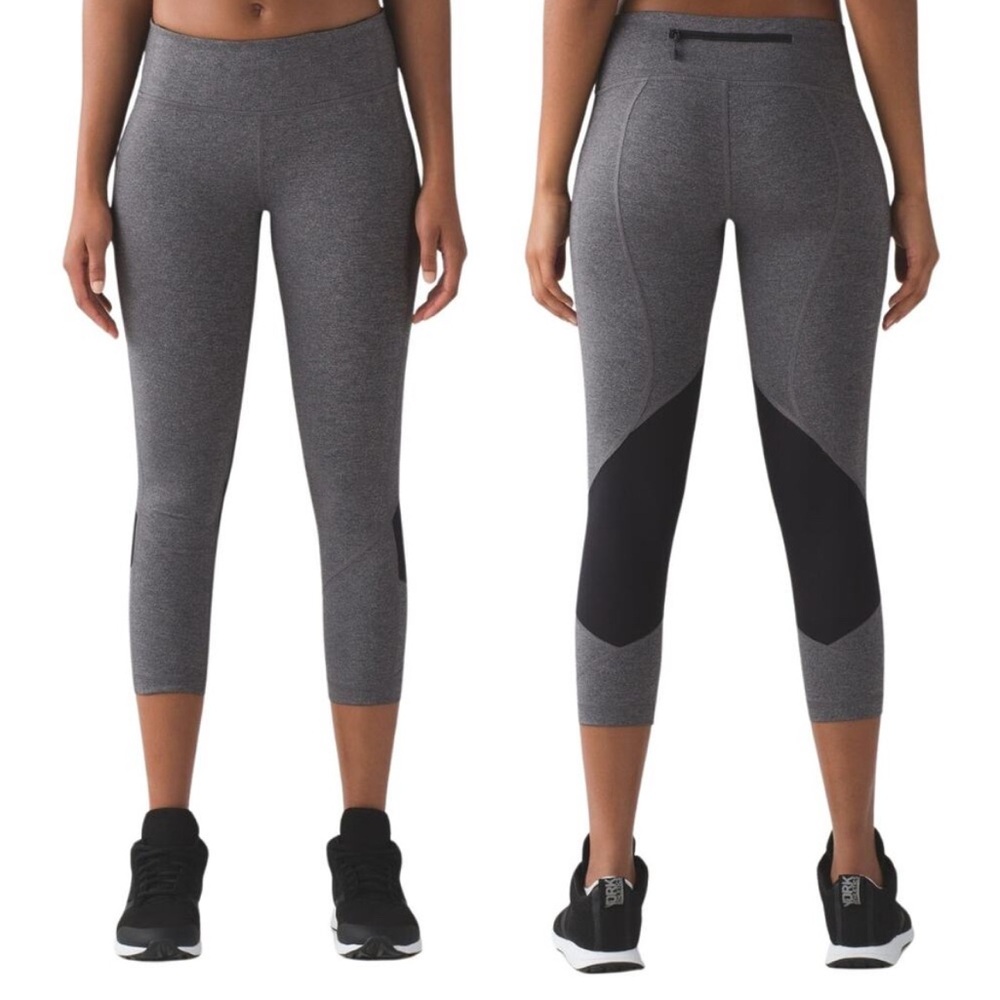 Lululemon Pace Rival Crop Leggings Size 6 Gray‎ & Black